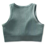 Seamless Yogawear Suit Low Neckline Sleeveless Workout Clothes Light Blue