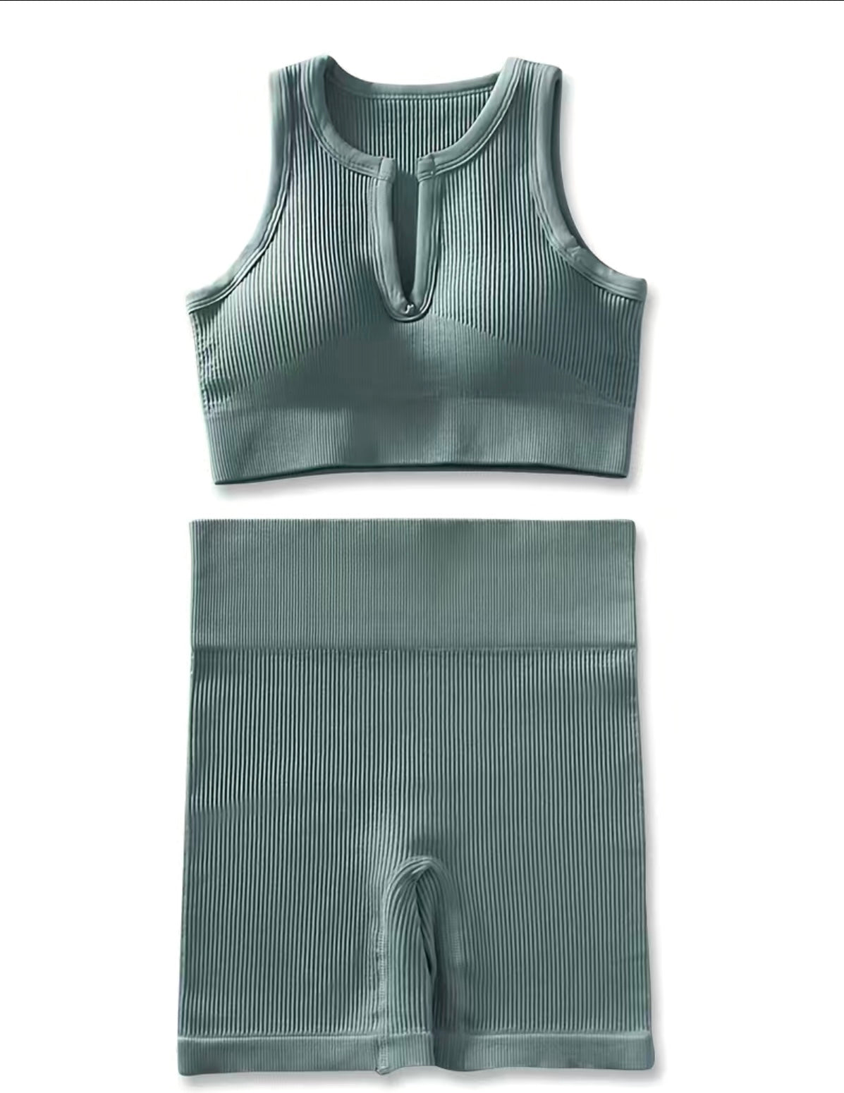 Seamless Yogawear Suit Low Neckline Sleeveless Workout Clothes Light Blue