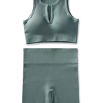 Seamless Yogawear Suit Low Neckline Sleeveless Workout Clothes Light Blue