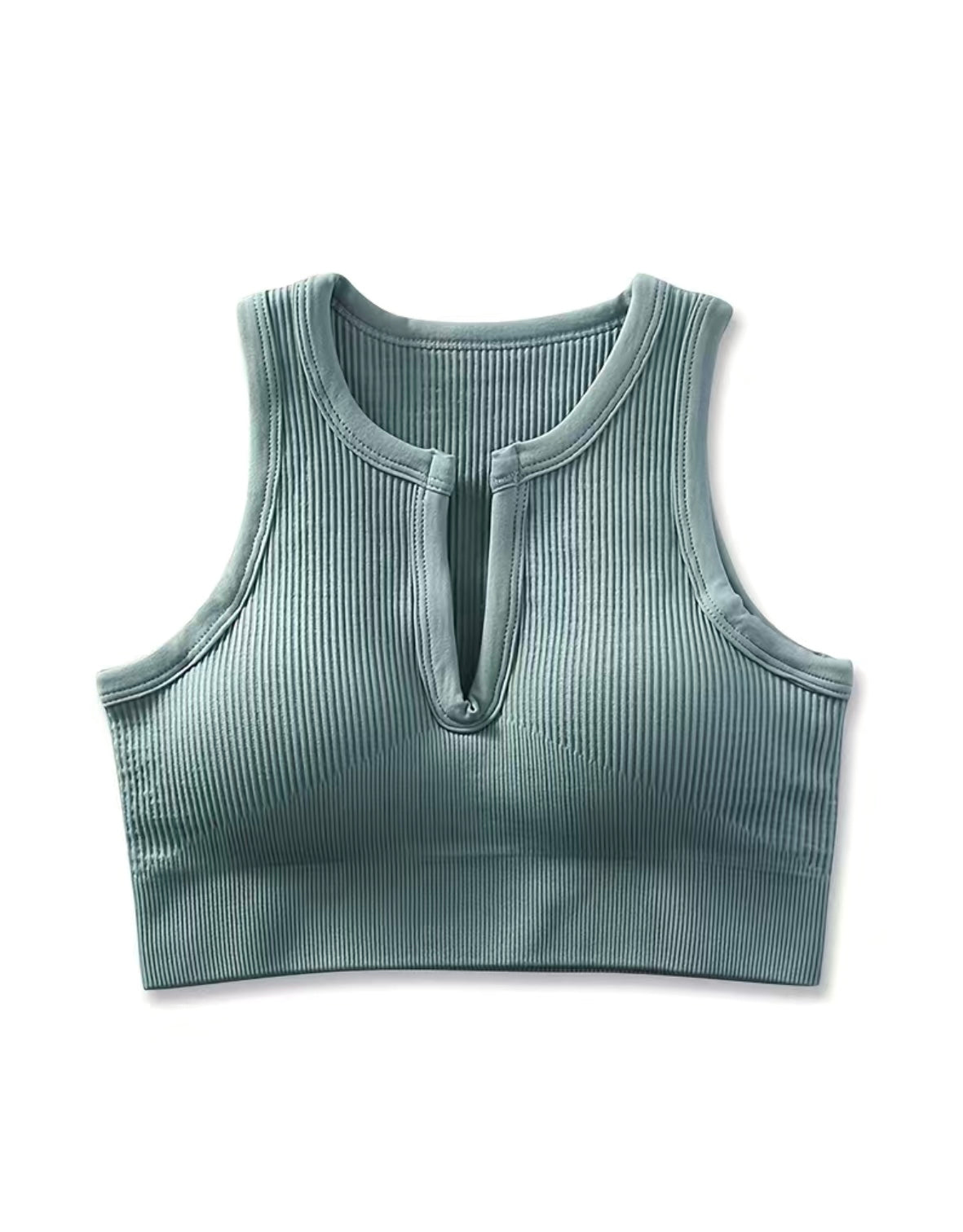 Seamless Yogawear Suit Low Neckline Sleeveless Workout Clothes Light Blue