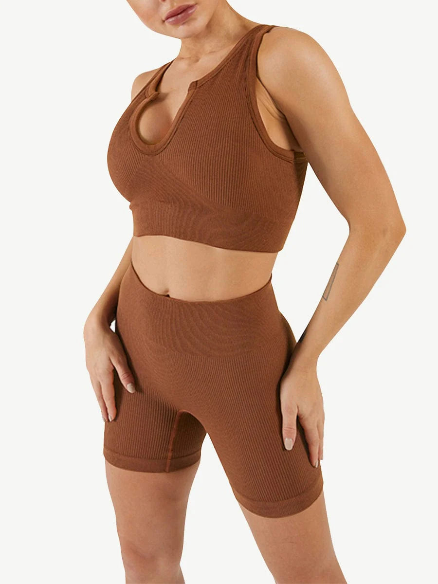 FlexAura RibFit Low Neckline Set Honey Brown