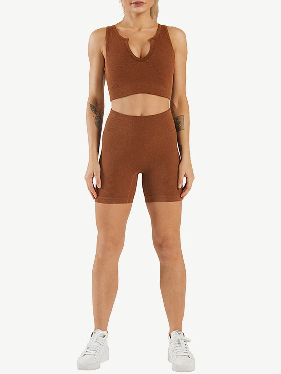 FlexAura RibFit Low Neckline Set Honey Brown