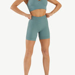 Seamless Yogawear Suit Low Neckline Sleeveless Workout Clothes Light Blue