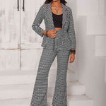 Checkered Blazer & Slit Pants Set