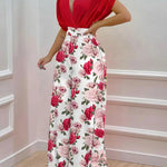 Printed Surplice Top and Wide Leg Pants Set