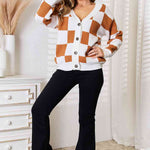 Double Take Button-Up V-Neck Dropped Shoulder Cardigan