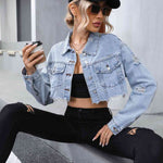 Distressed Raw Hem Cropped Denim Jacket