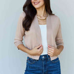 Doublju My Favorite Full Size 3/4 Sleeve Cropped Cardigan in Khaki