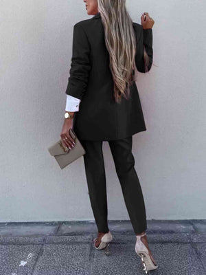 Lapel Collar Long Sleeve Blazer and Pants Set