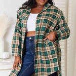 Double Take Plaid Collared Neck Long Sleeve Shirt