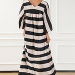 Striped V-Neck Ruched Dress