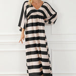 Striped V-Neck Ruched Dress