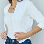 Doublju My Favorite Full Size 3/4 Sleeve Cropped Cardigan in Ivory