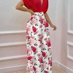 Printed Surplice Top and Wide Leg Pants Set