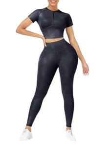 Short Sleeve High Waist Yoga Suit Moisture Wicking