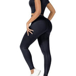 Short Sleeve High Waist Yoga Suit Moisture Wicking