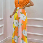 Printed Surplice Top and Wide Leg Pants Set