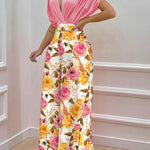 Printed Surplice Top and Wide Leg Pants Set