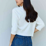 Doublju My Favorite Full Size 3/4 Sleeve Cropped Cardigan in Ivory