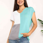 Double Take Color Block V-Neck Knit Top