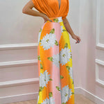 Printed Surplice Top and Wide Leg Pants Set