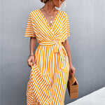 Striped Tie Belt Midi Dress