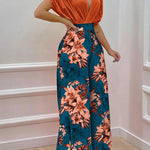 Printed Surplice Top and Wide Leg Pants Set