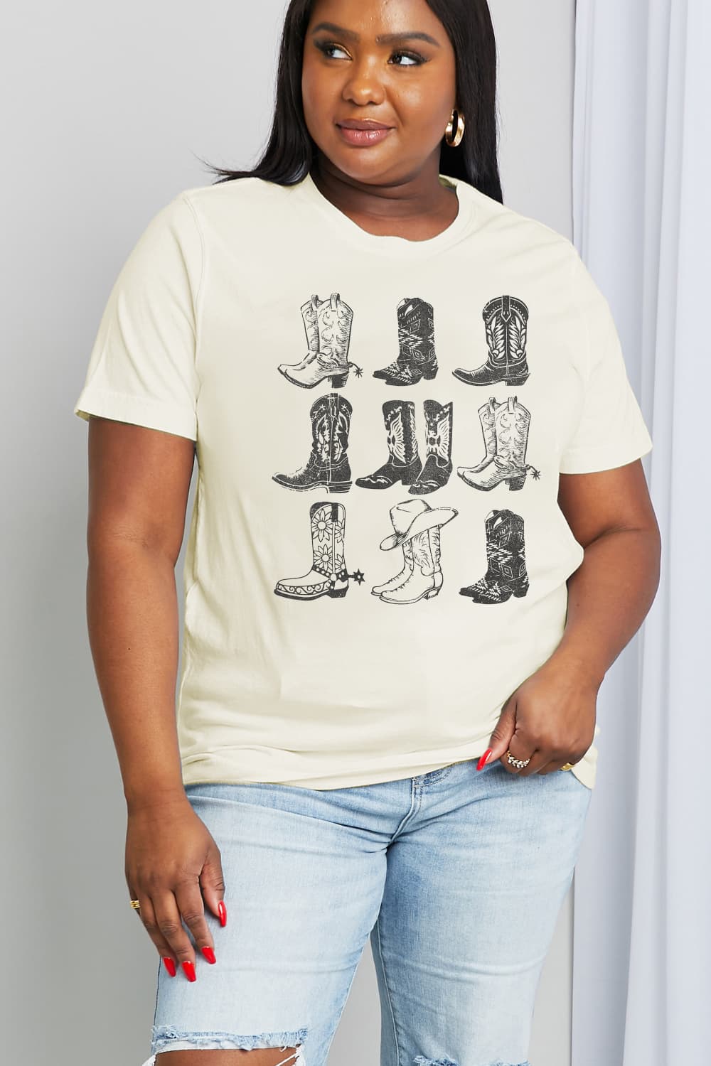 Simply Love Full Size Cowboy Boots Graphic Cotton Tee