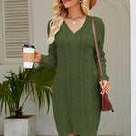 Cable-Knit Long Sleeve Sweater Dress