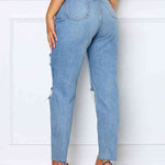 Distressed High Waist Straight Jeans