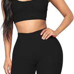 Cropped Sports Shorts Suit High Waist Mid Support