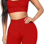 Cropped Sports Shorts Suit High Waist Mid Support