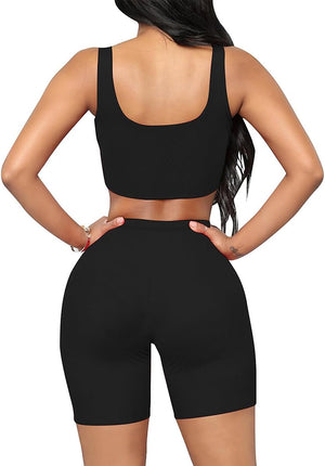 Cropped Sports Shorts Suit High Waist Mid Support