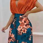 Printed Surplice Top and Wide Leg Pants Set