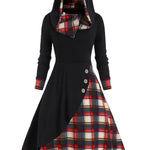 Plus Size Plaid Buttoned Long Sleeve Hooded Dress