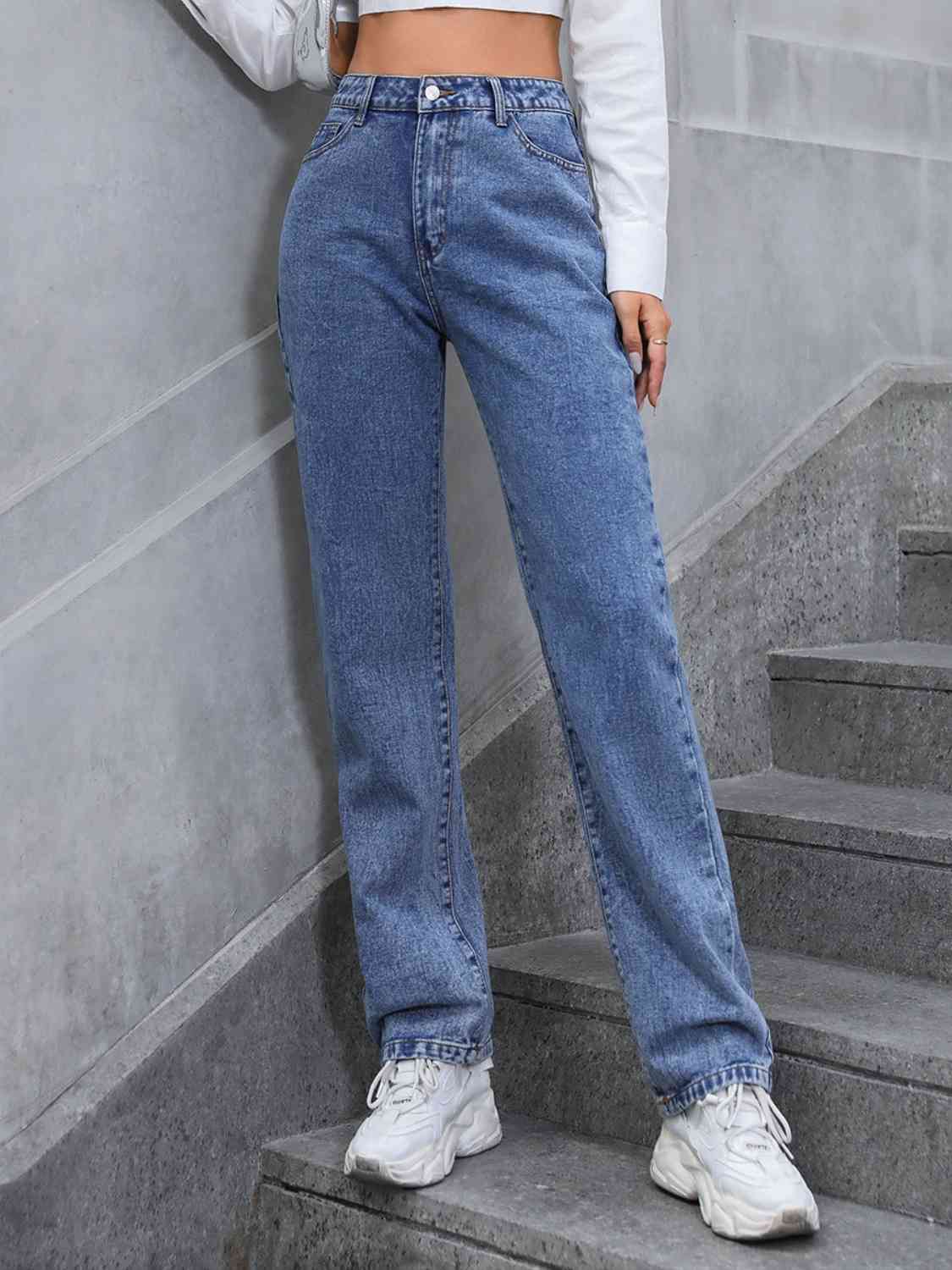 High Waist Straight Leg Jeans