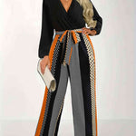 Color Block Surplice Neck Tied Jumpsuit