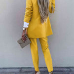 Lapel Collar Long Sleeve Blazer and Pants Set