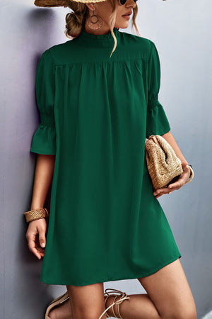 Frill Neck Flounce Sleeve Dress