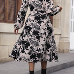 Floral Balloon Sleeve Tied Midi Dress