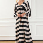 Striped V-Neck Ruched Dress