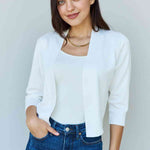 Doublju My Favorite Full Size 3/4 Sleeve Cropped Cardigan in Ivory