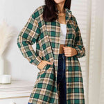 Double Take Plaid Collared Neck Long Sleeve Shirt