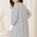 Double Take Striped Open Front Longline Cardigan