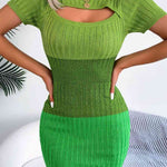 Color Block Cutout Short Sleeve Sweater Dress