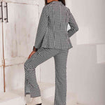 Checkered Blazer & Slit Pants Set