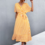 Striped Tie Belt Midi Dress