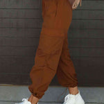 High Waist Drawstring Pants with Pockets