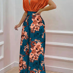 Printed Surplice Top and Wide Leg Pants Set