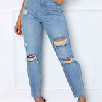 Distressed High Waist Straight Jeans